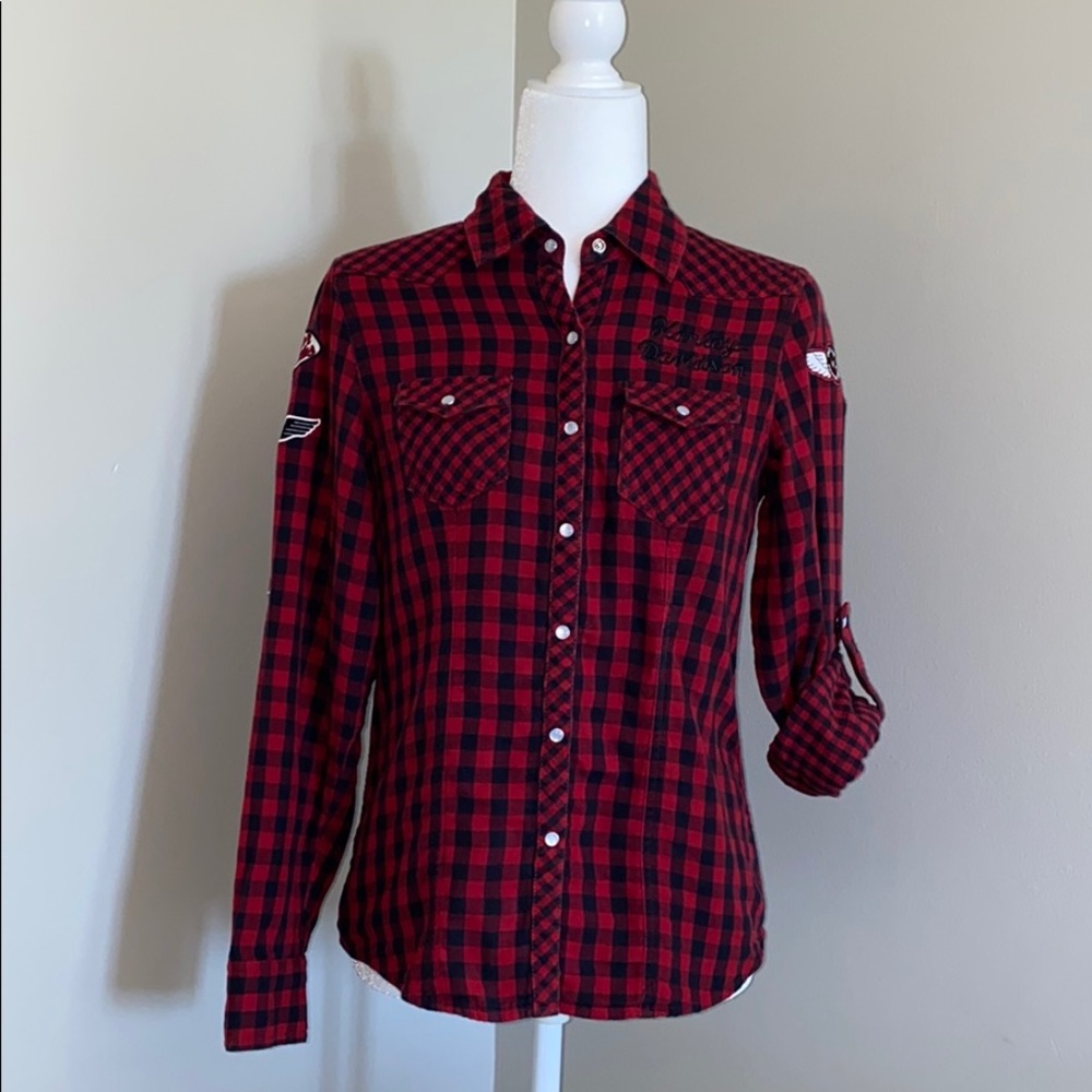 Really cool flannel with patches, fold up sleeves